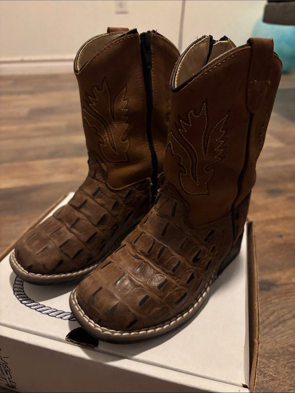 Old West Brown Kids Western Embossed Leather Boots